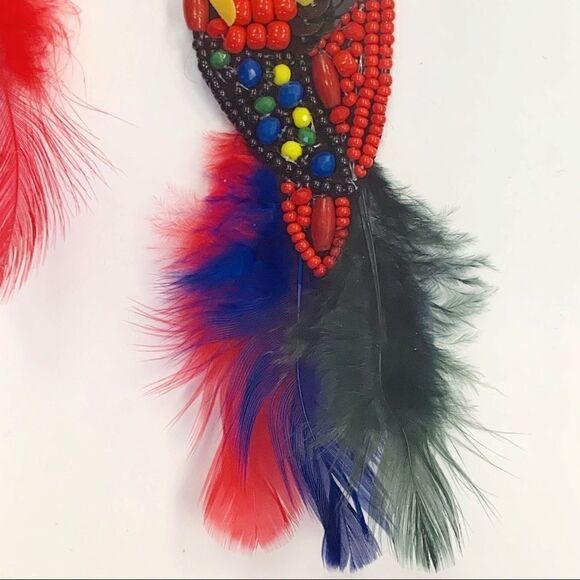 Bohemian Parrot Beaded Feather Drop Earrings - Picture 5 of 8
